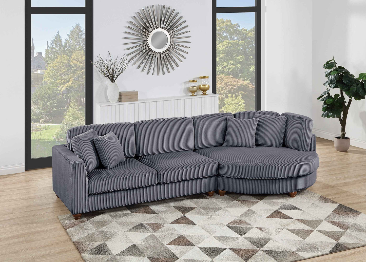 Curilio Contemporary Sectional Sofa | Grey - - sofa
