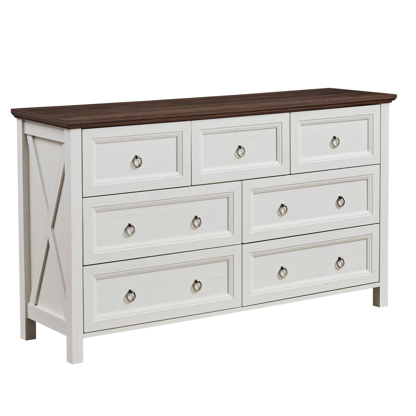 Rowalle Farmhouse 7-Drawer Dresser | Walnut & White - Default - dresser