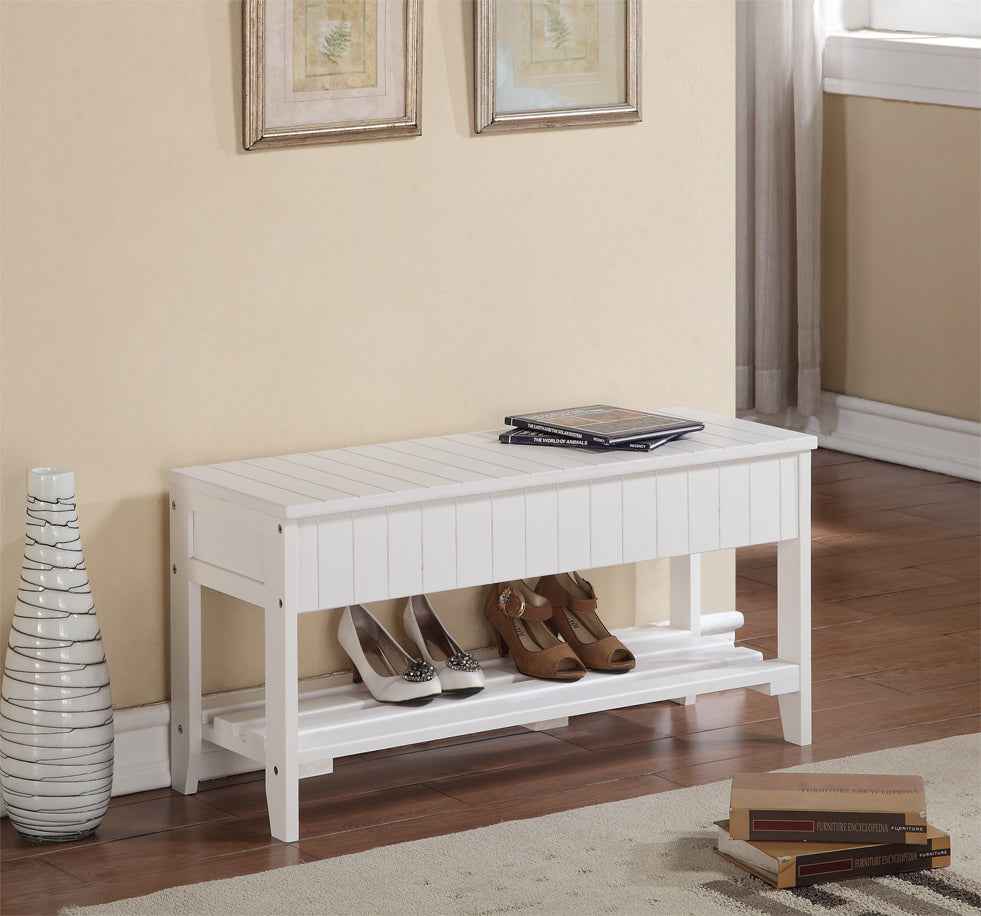 Feripur Solid Wood Shoe Bench | White - - bench white wood