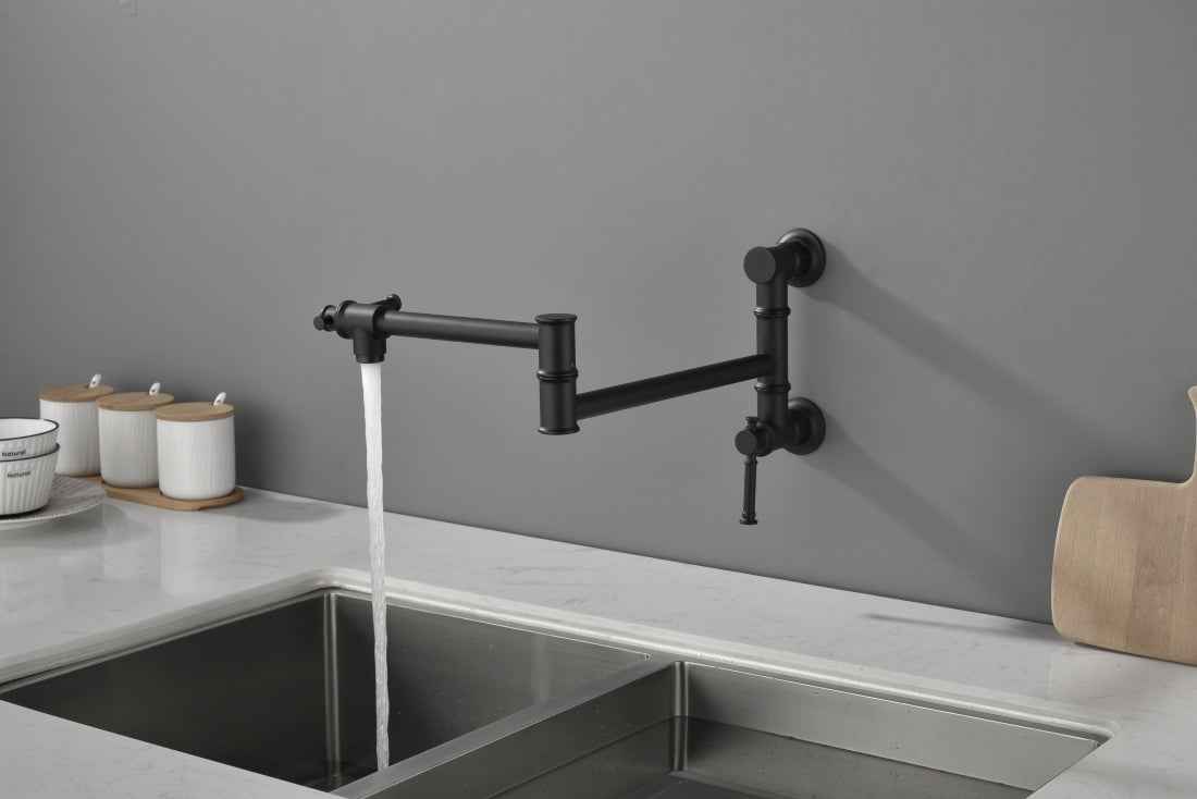 Adetui Pot Filler Kitchen Faucet | Wall Mounted | Two-Attachments | Matte Black - Default - pot fillers
