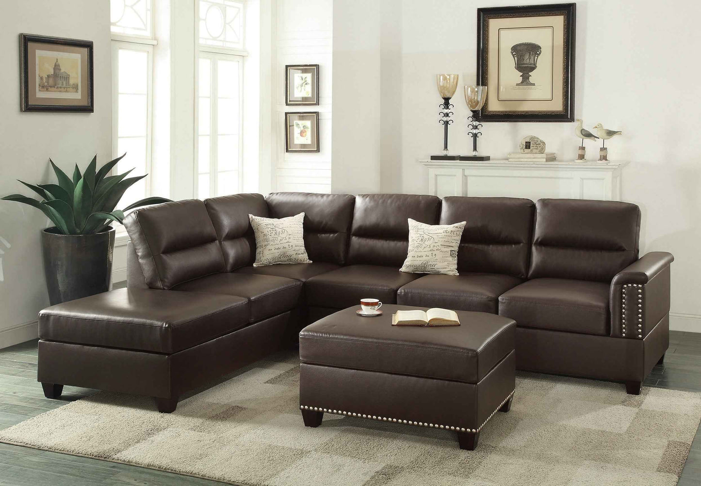 Clemen 3-Pieces Reversible Sectional Sofa | Espresso - - sofa