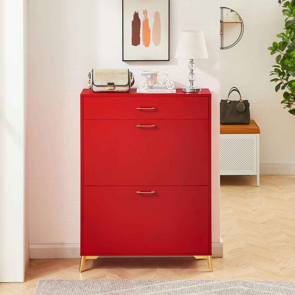 Buudely Shoe Storage Cabinet | Red - - cabinet red wood