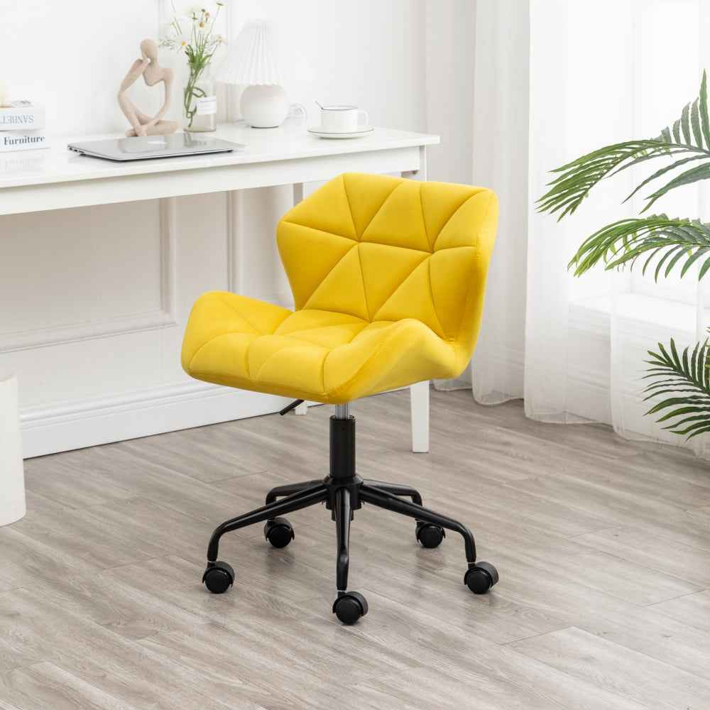 Eldon Diamond Tufted Office Chair | Yellow Velvet - - chair office yellow