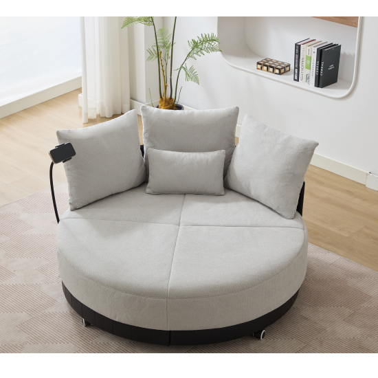 Putorrum Oversized Round Lounge Chair | 360° Swivel Pullay | Gray - - sofa