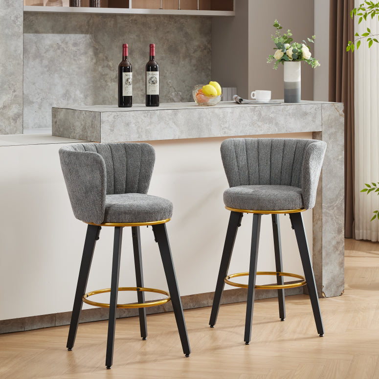 Toracto Elegant Swivel Bar Stools | Set of 2 | Gray Velvet - Default - bar stools
