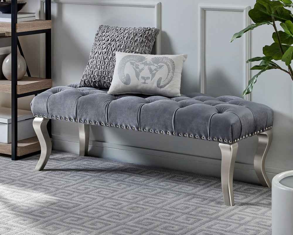 Grube Tufted Fabric Bench | Gray - Default - bench