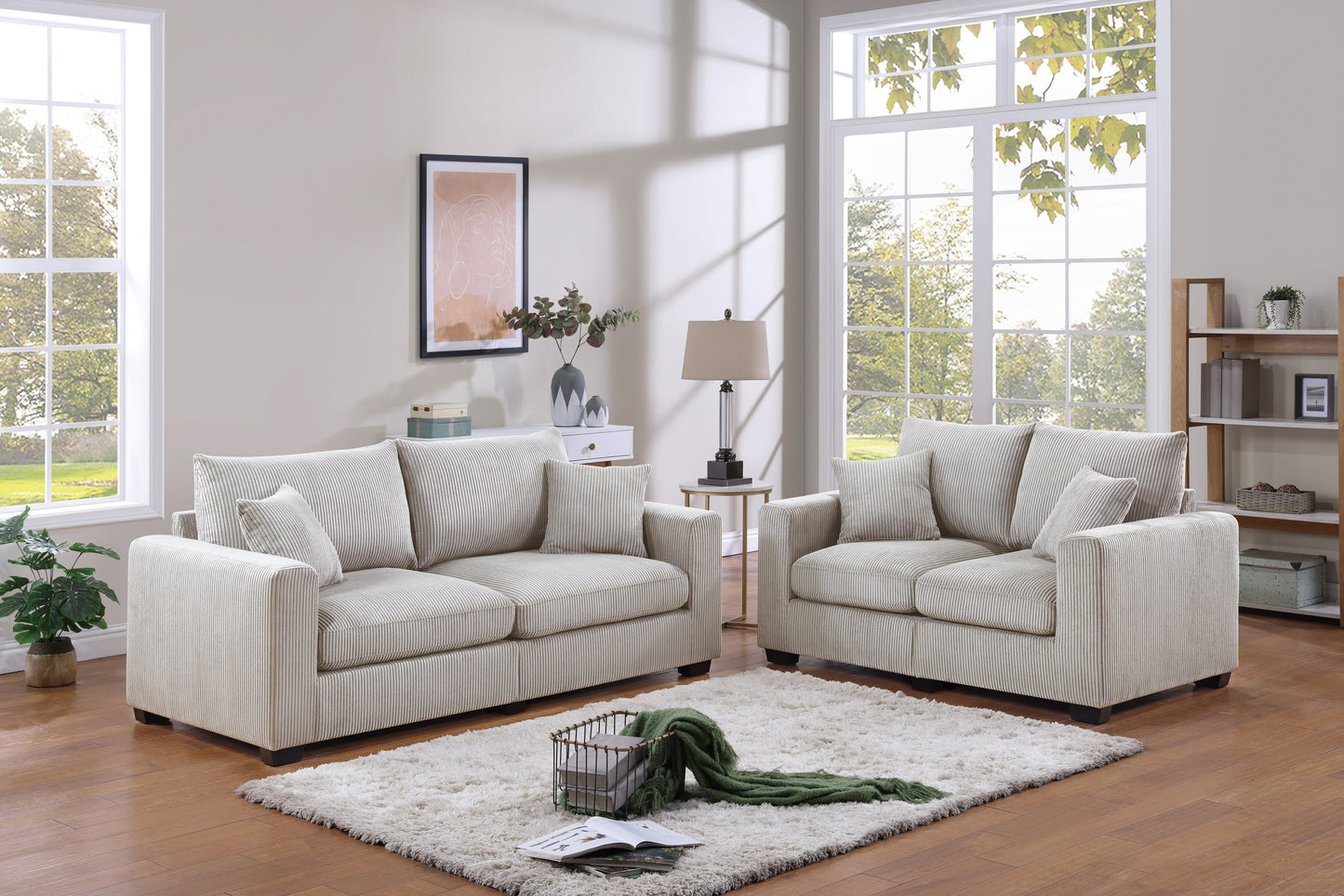 Lohuse 2pc Sofa Set | Ivory Corduroy - - sofa white