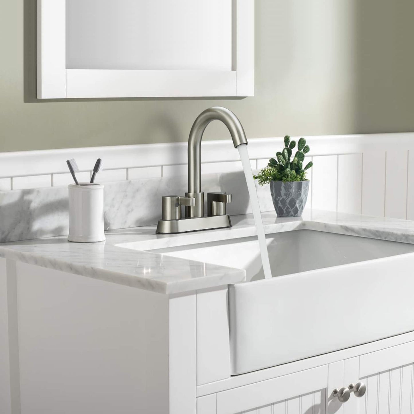 Lotiqi Centerset Bathroom Faucet | Brushed Silver - - bathroom faucets