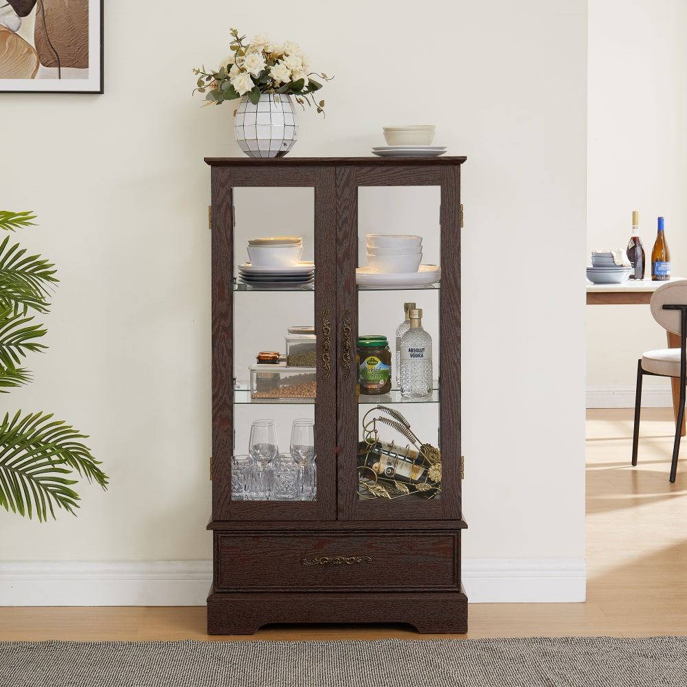 Lucuk Vintage Lighted Glass Cabinet | Cherry Brown - - bookcase brown walnut wood