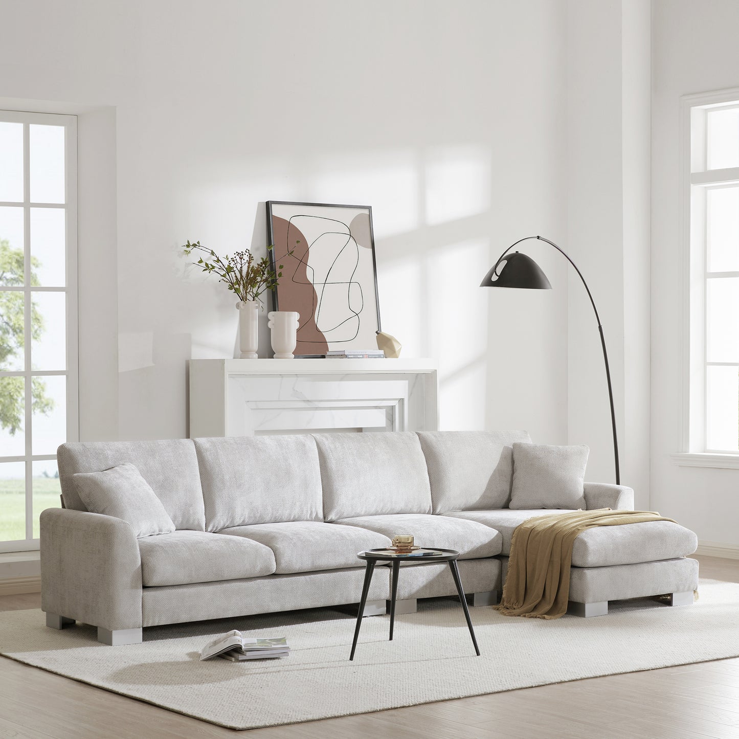 Qudano Big Modern L-shaped Sofa | Light Grey - - sofa