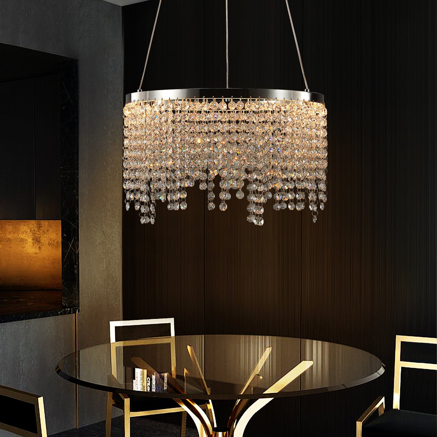 Siamara Luxury Crystal LED Chandelier | Silver - Default - chandeliers