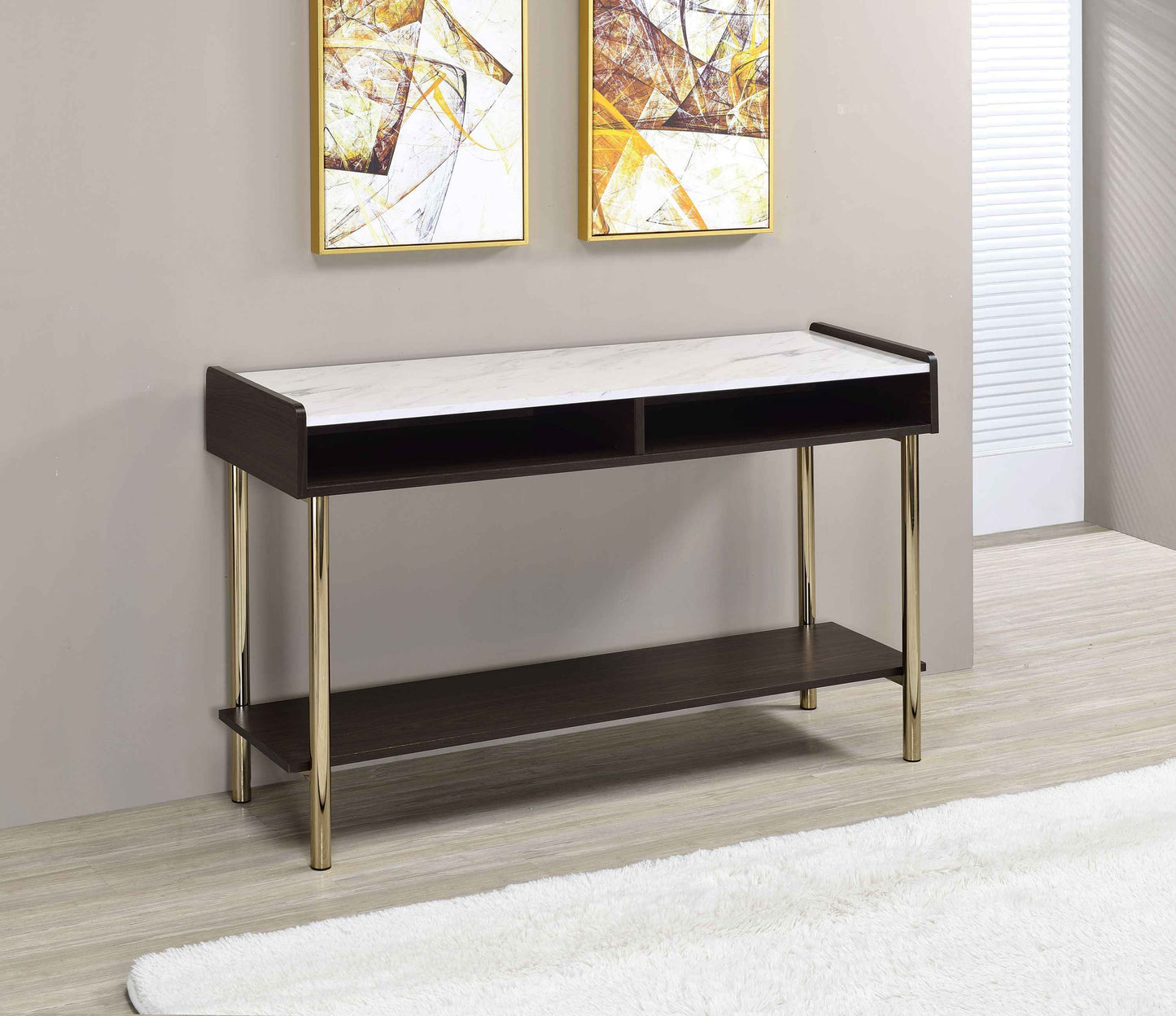 Carrie Sofa Console | Brown & White - - brown Wood