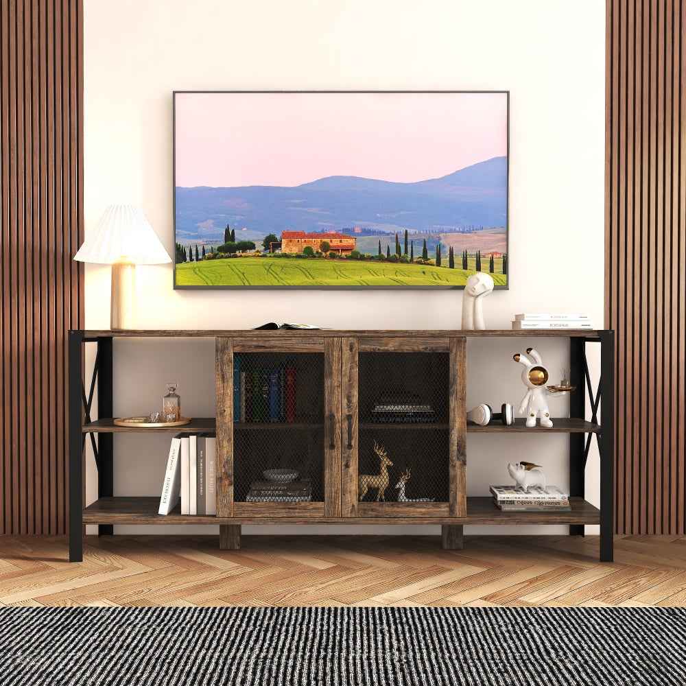 Courmu Industrial TV Stand | Distressed Brown - Default - tv console