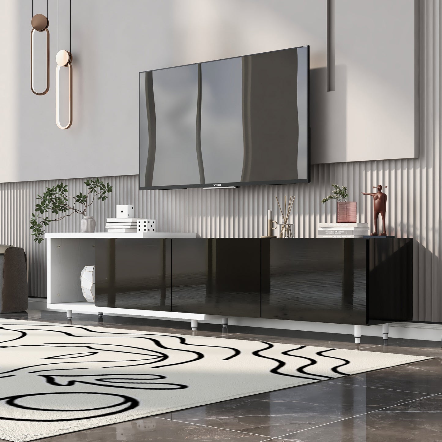 Levaro Modern Stylish TV Cabinet | Glossy Black & White - Default - tv console