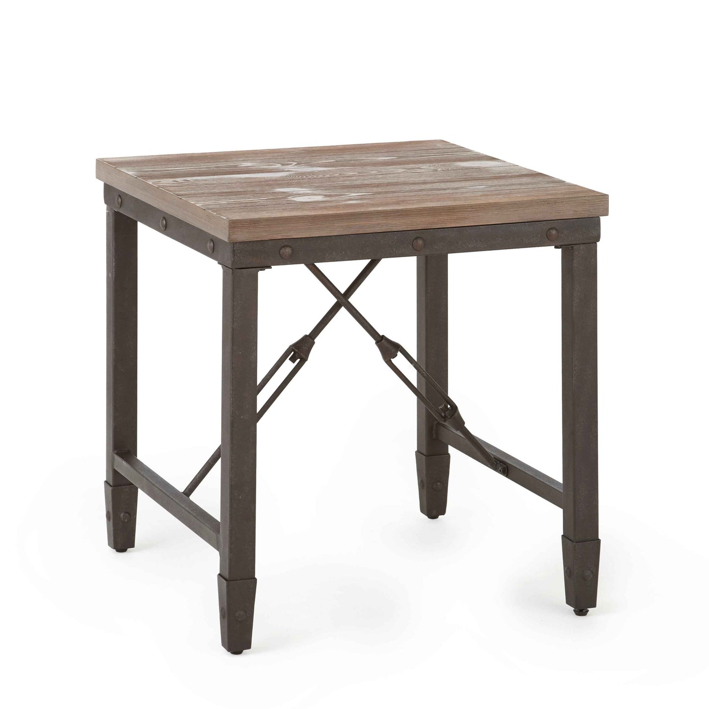 Bivig Industrial Rustic End Table | Distressed Brown - Default - tables