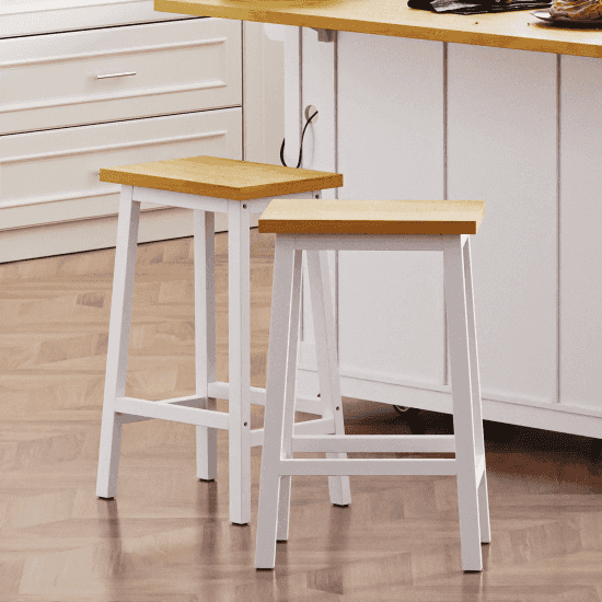 Gobino Solid Wood Bar Stools | Set of 2 | White - Default - bar stools