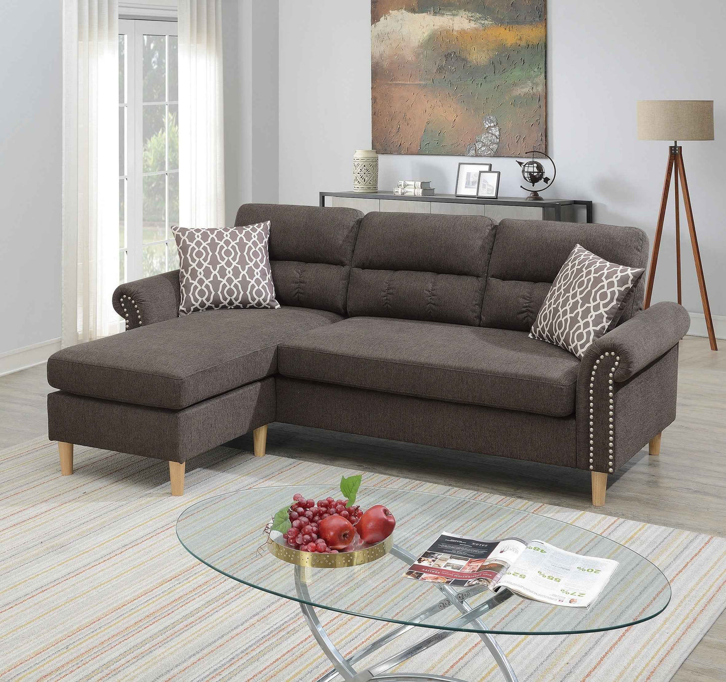 Eardin Sectional Sofa Set | Brown - - sofa