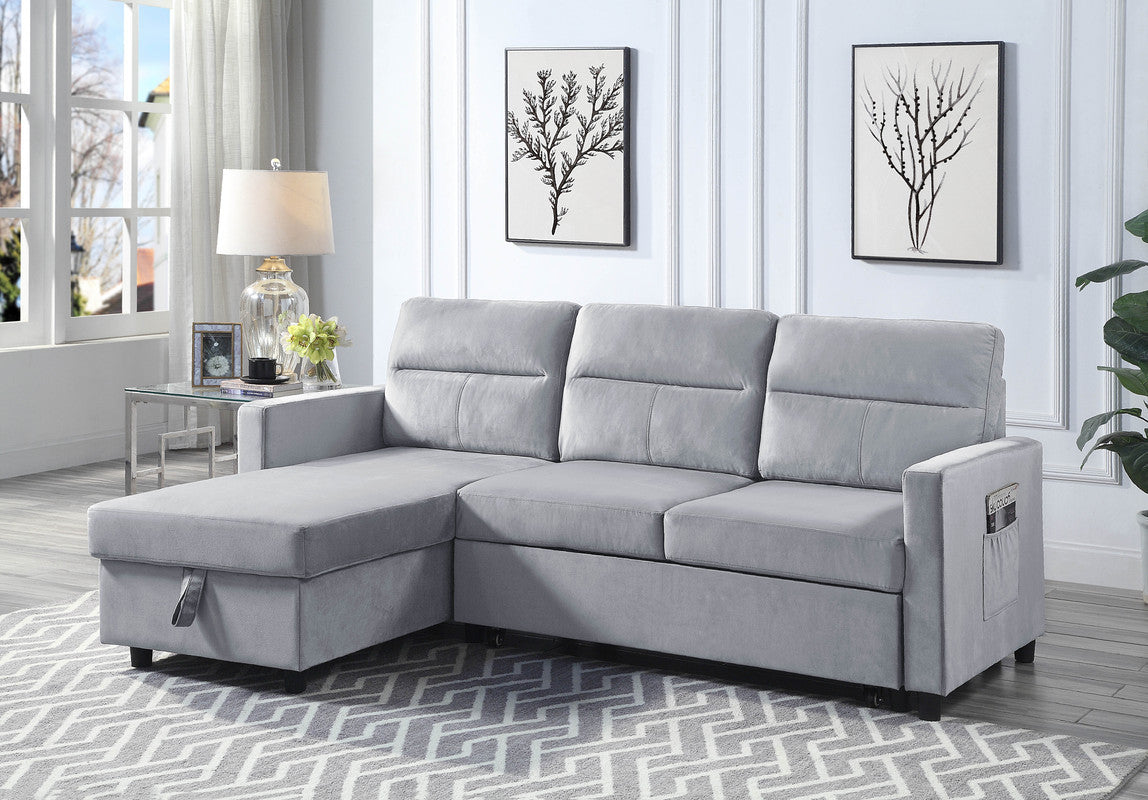 Ruby 81.5" Velvet Sectional Sofa | Light Grey - - sofa