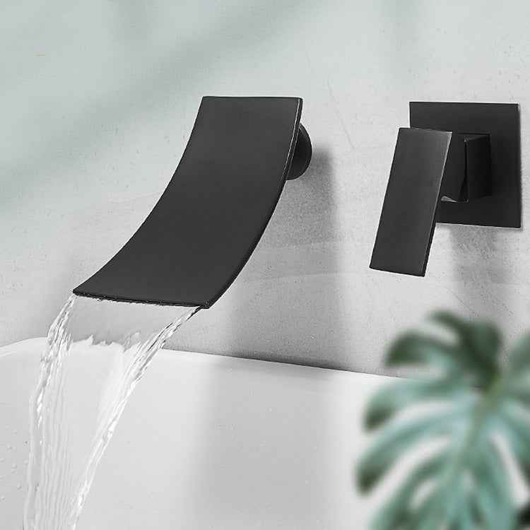 Aveo Waterfall Bathroom Faucet - Black Style A - black chrome chrome silver silver wall mounted waterfall