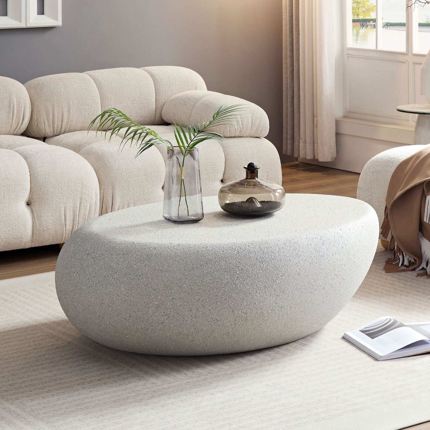 Origea Elliptical Coffee Table | Beige - Default - beige coffee table
