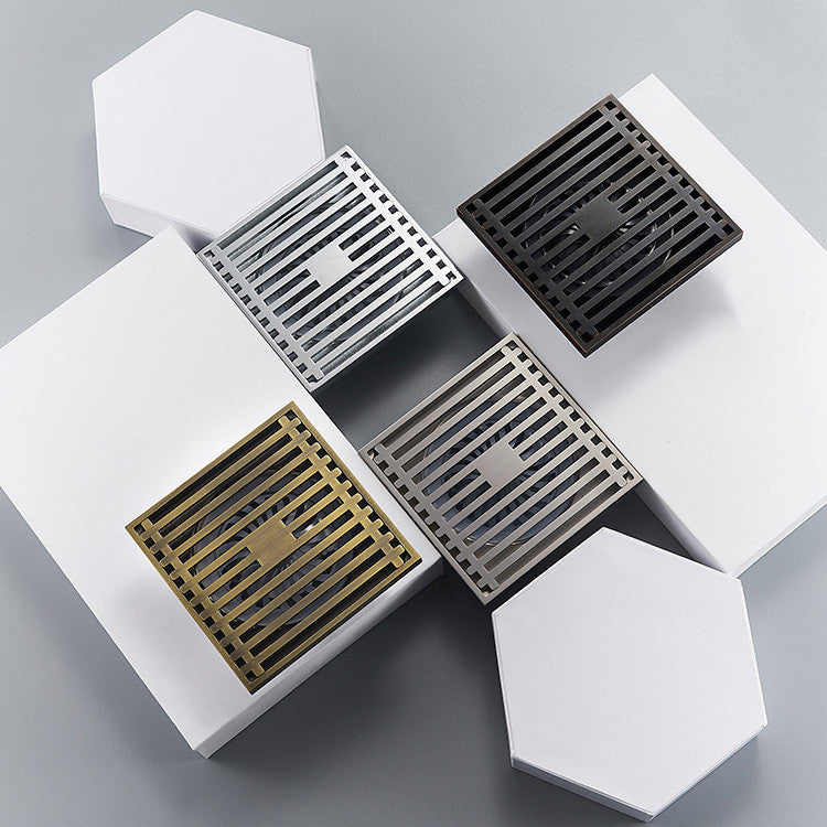Shower Floor Drain - - black bronze Copper Drainer floor mount silver