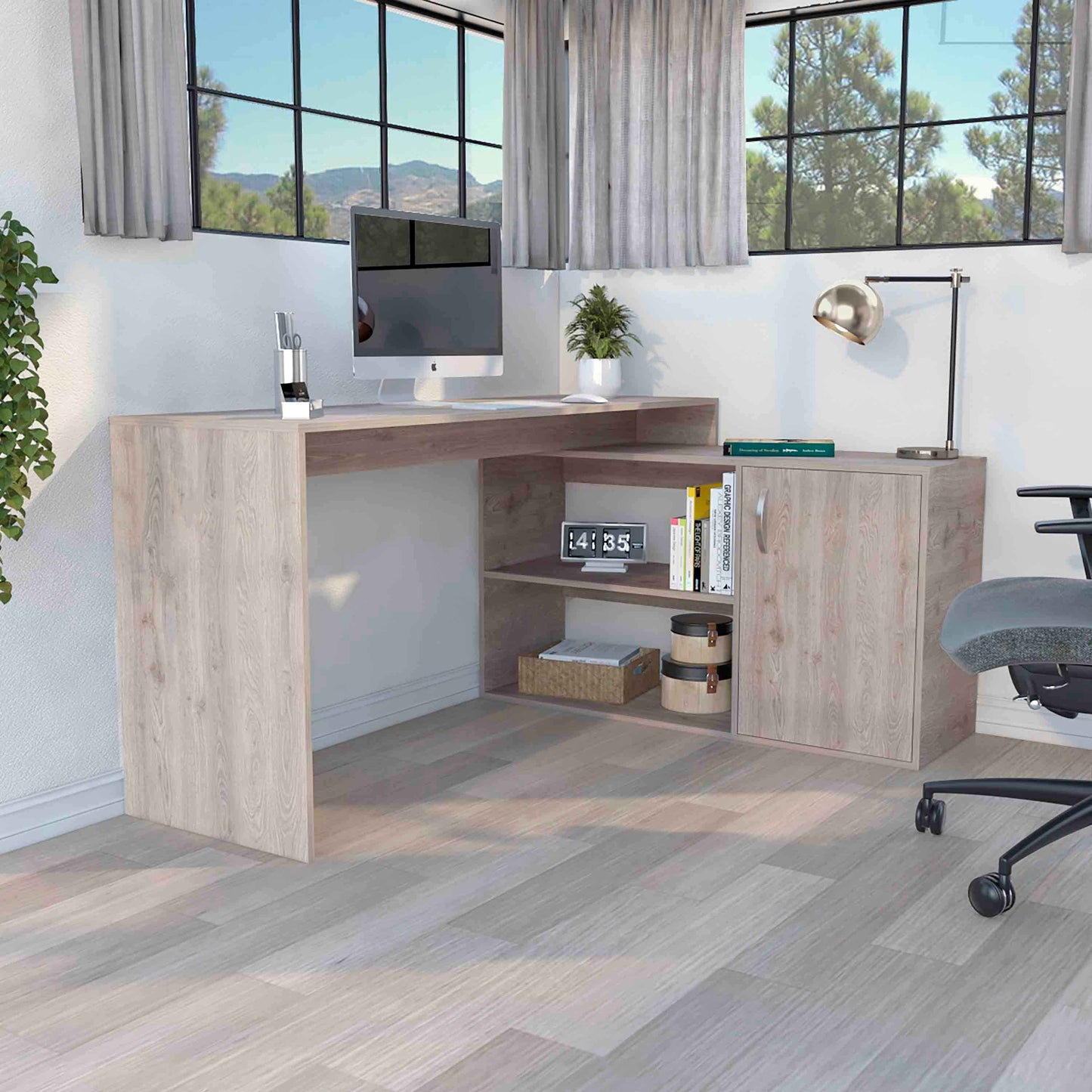 Axis L-Shaped Office Desk | Light Brown - - desk light brown office Wood