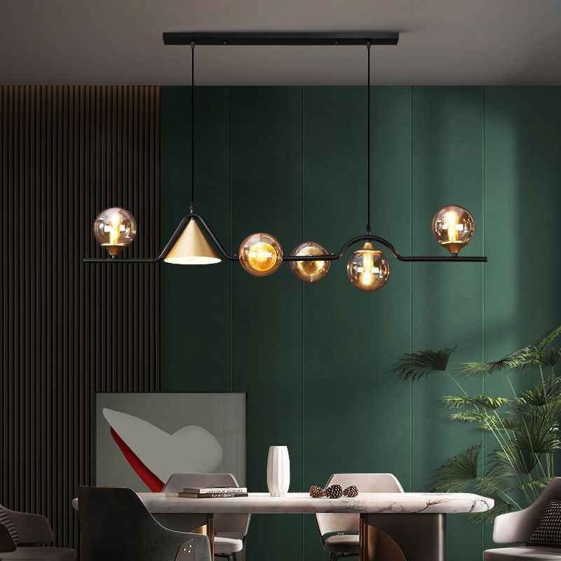 Aqwa Chandelier Light Fixture - 6 Heads Amber - black Chandelier gold