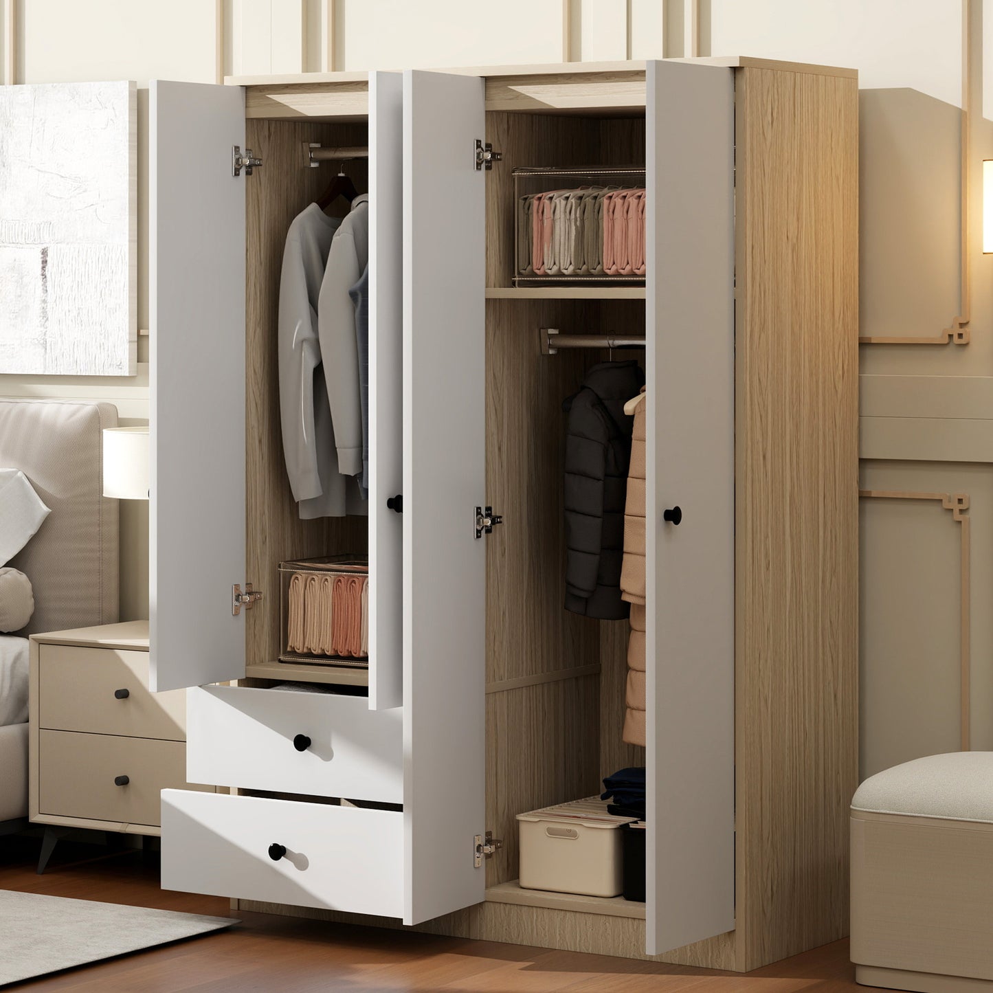 Vitariu Modern Wardrobe Closet | White & Oak - Default - dresser