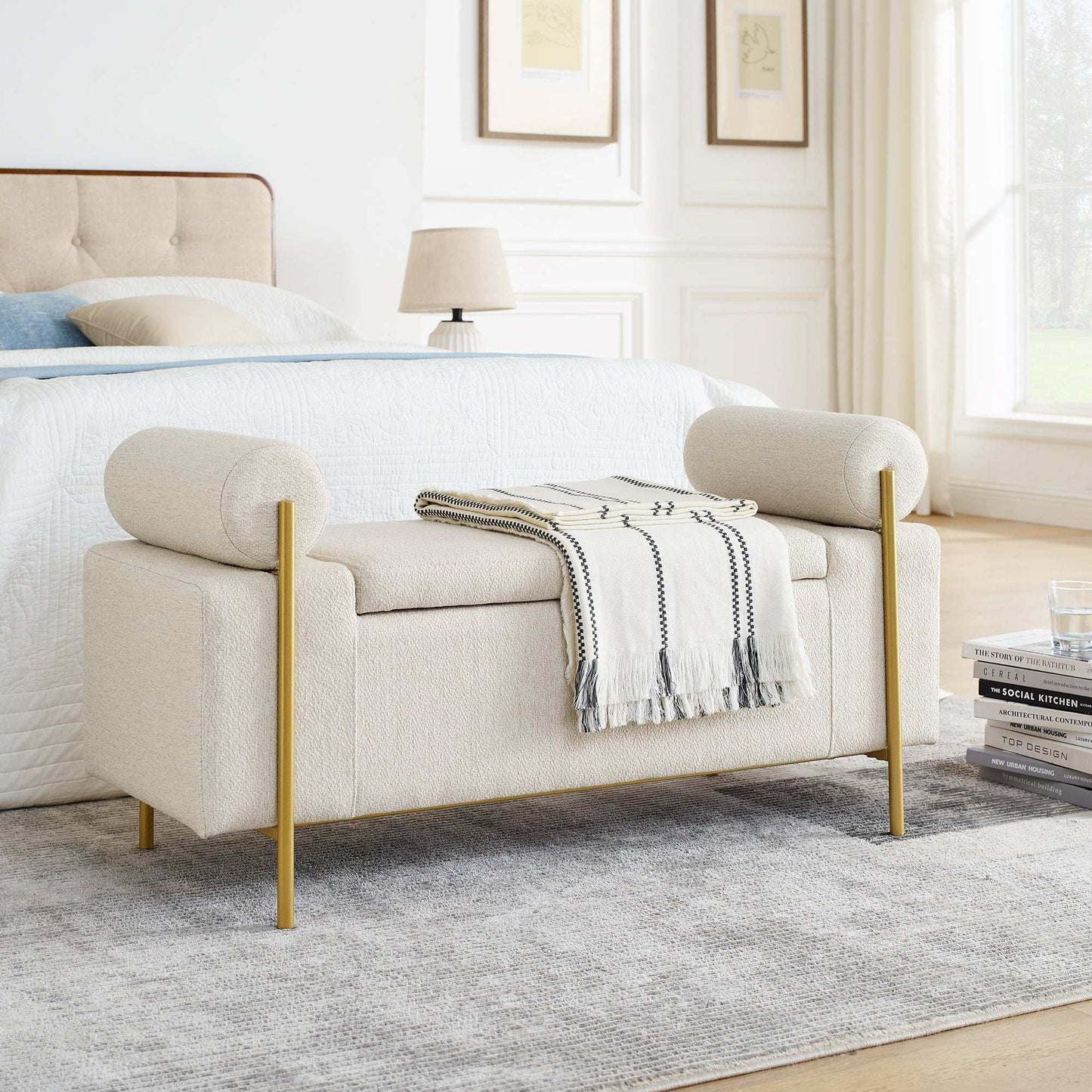 Wearen Elegant Storage Bench | Beige - Default - beige bench linen