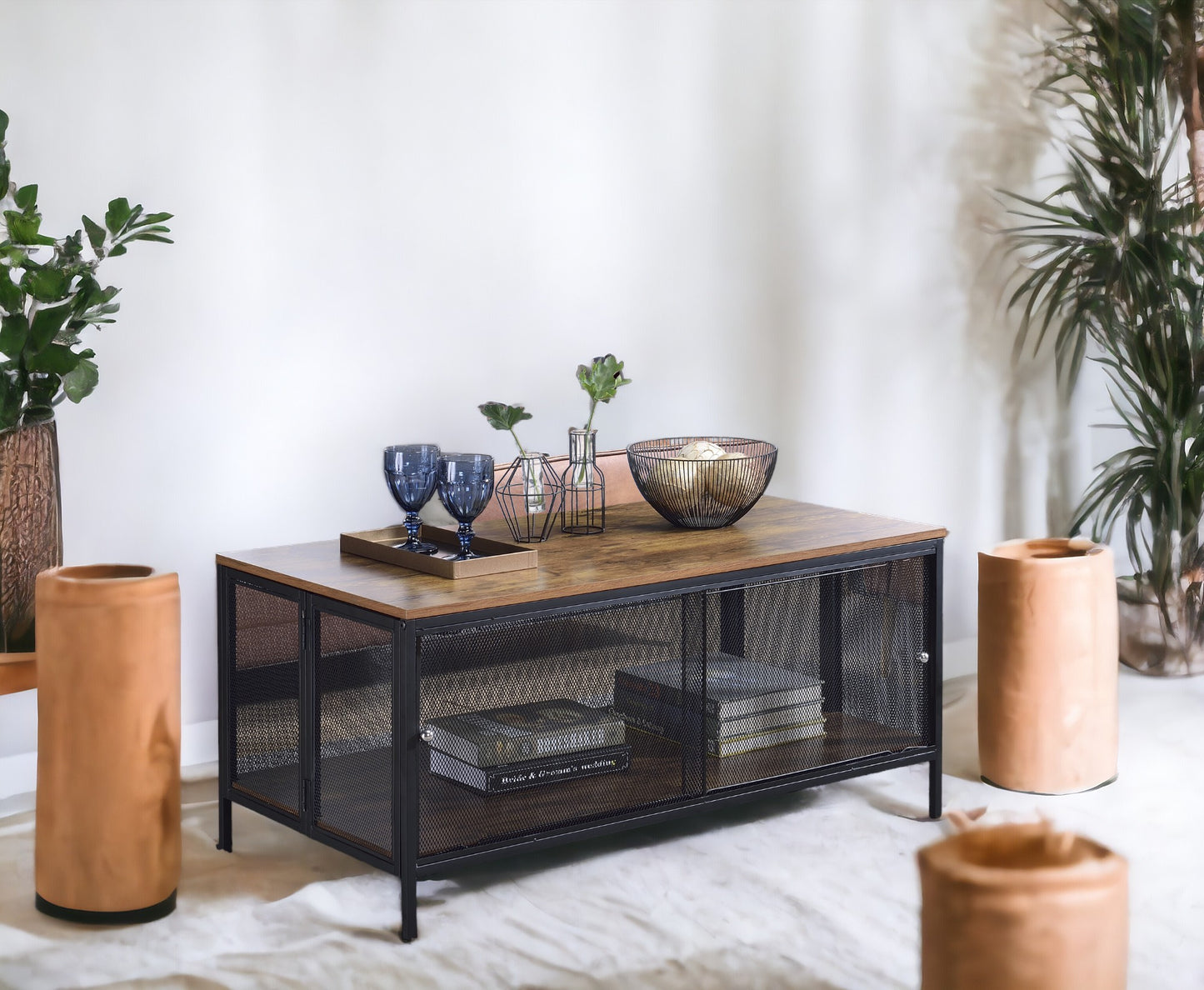 Winam Industrial Center Table | Antique Oak & Black - Default - tables