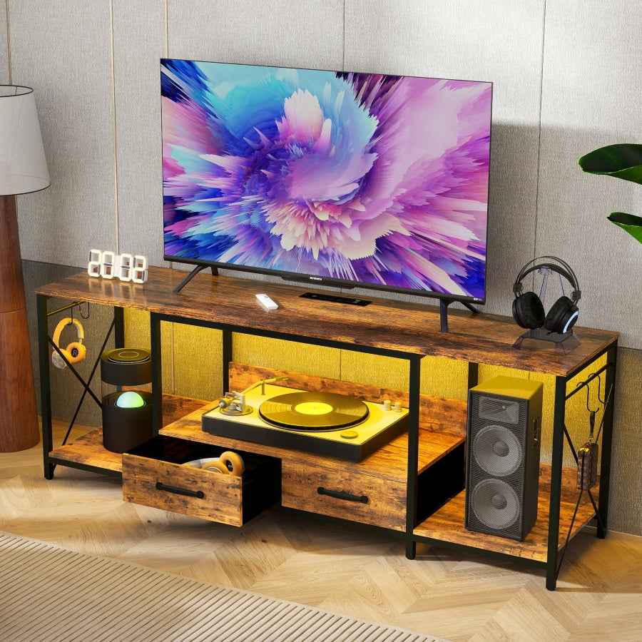 Aukagr Industrial TV Stand | LED Lights | Brown - Default - tv console