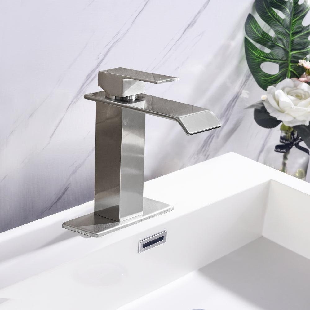 Nevroni Waterfall Bathroom Faucet | Brushed Silver - Default - bathroom faucets