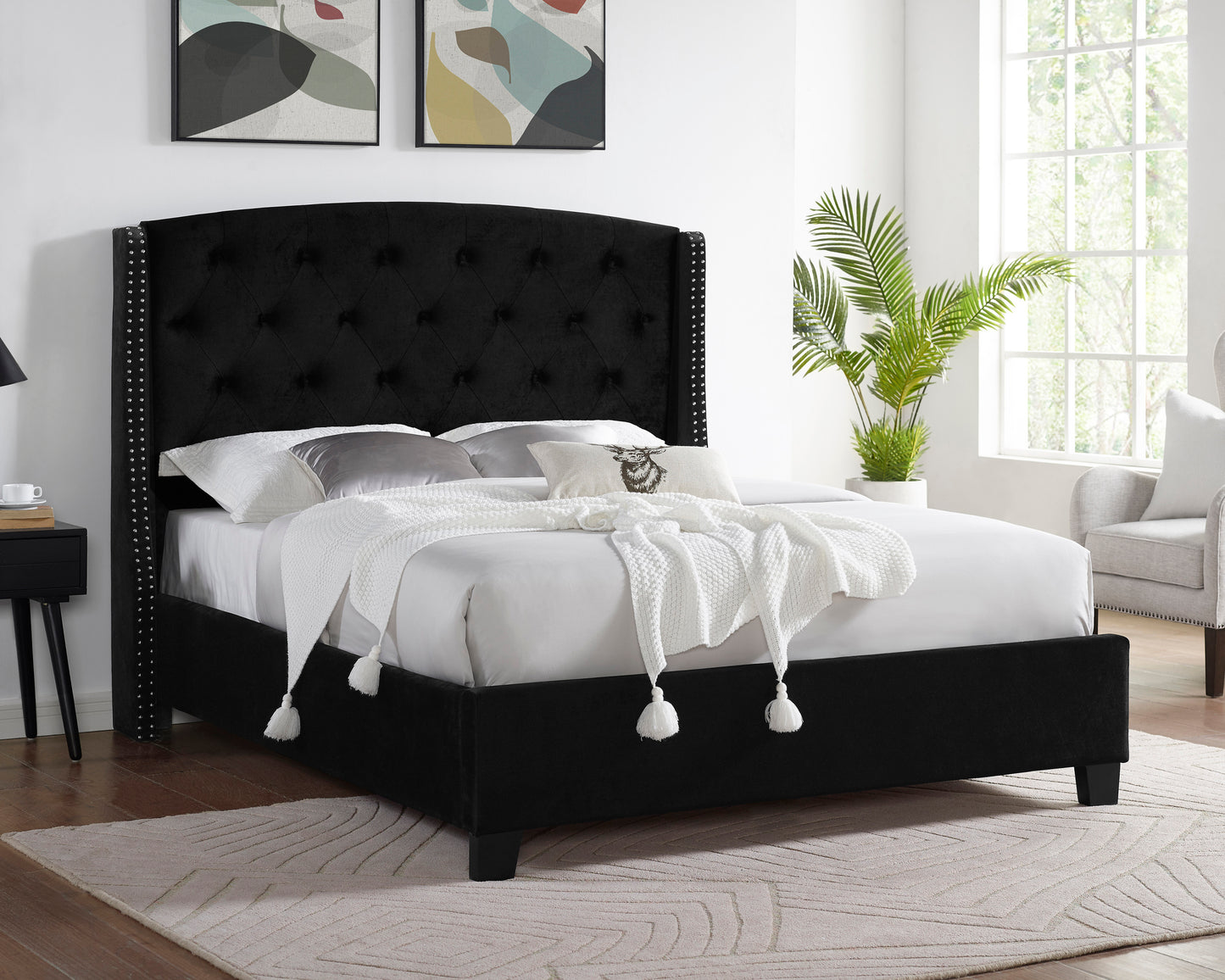 Labesha Button Tufted Queen Size Bed | Black - Default - beds