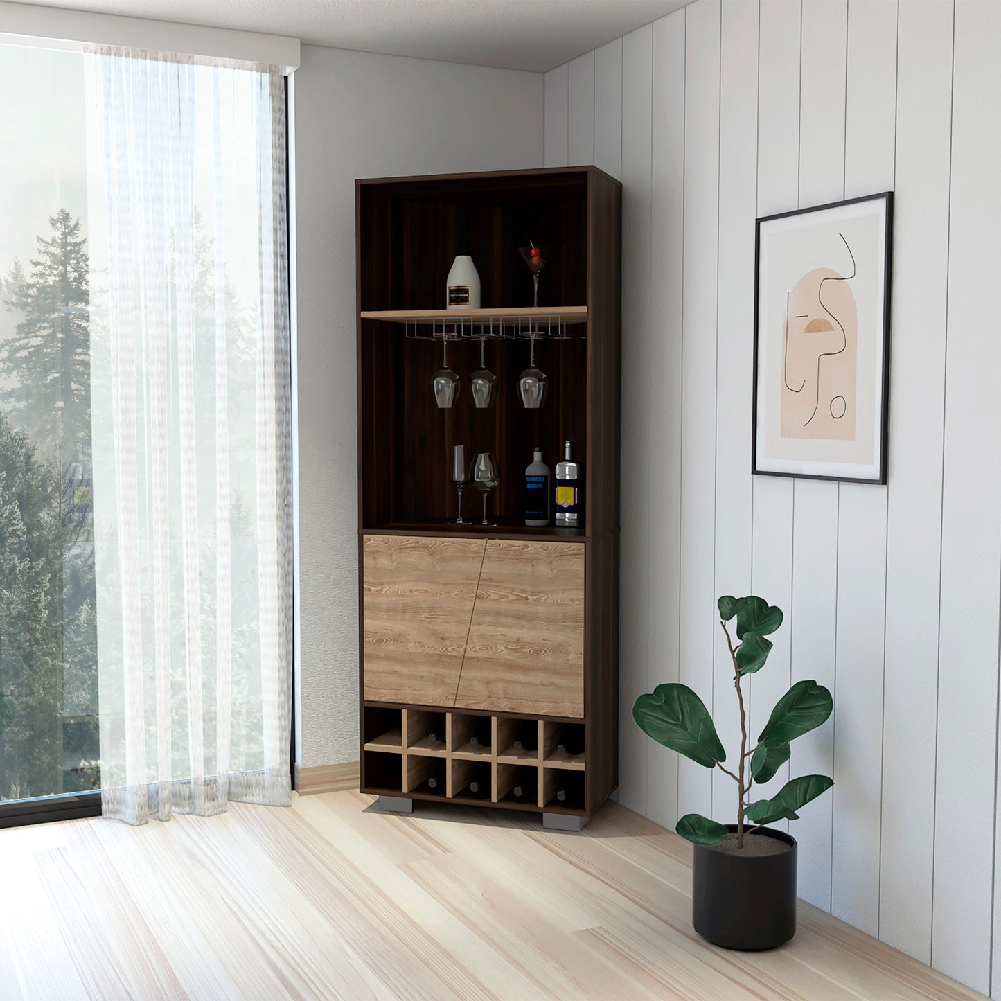 Utatio 10-Bottle Bar Cabinet | Dark Oak - - brown cabinet oak wood