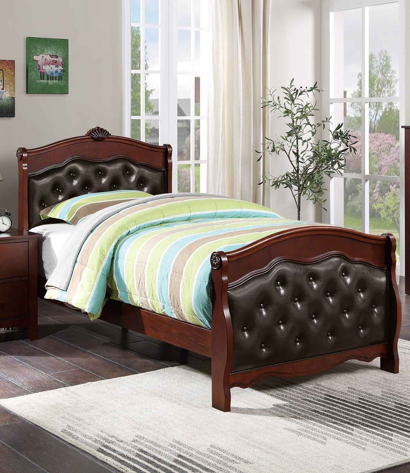 Elinel Single Size Bed | Dark Cherry - Default - beds