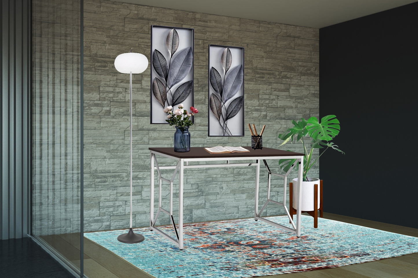 Martha Office Workspace Desk | Brown & Chrome - - brown chrome desk office
