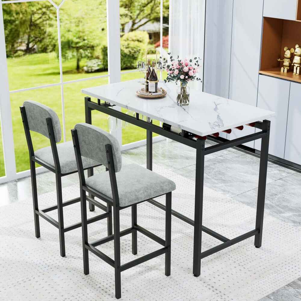 Asmerli Bar Table Set | Black & Marble White - Default - bar table set