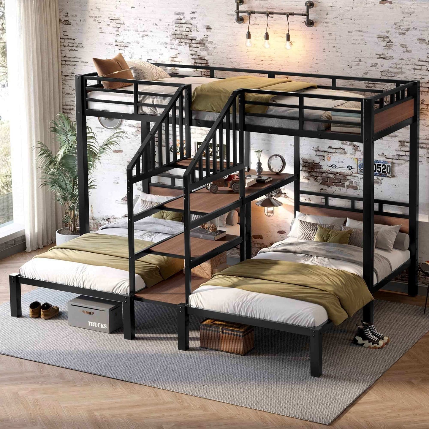 Swinan Full Metal Bunk Bed | Triple Twin | Black - Default - beds black metal