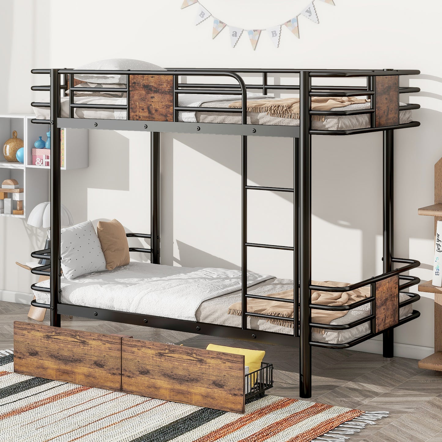 Progenio Metal Bunk Bed | Twin XL Over Twin XL | Black - Default - beds