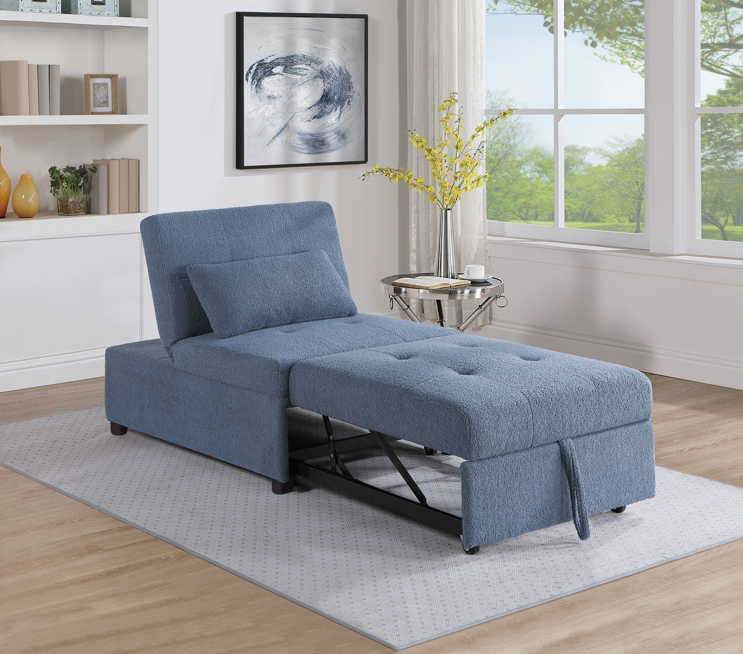 Laurono Lounge Chair Bed | Blue Linen - - lounge chair