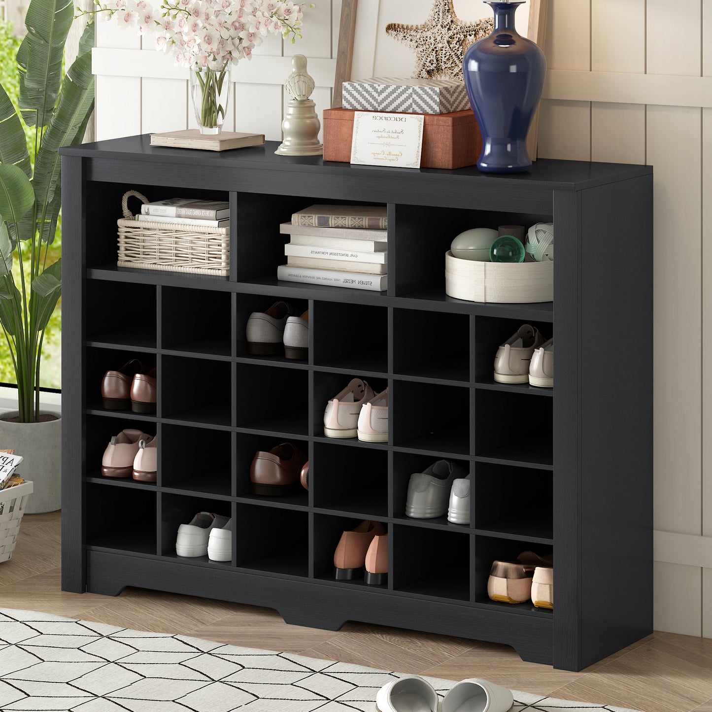 Yashar Shoe Console | Black - - black cabinet wood