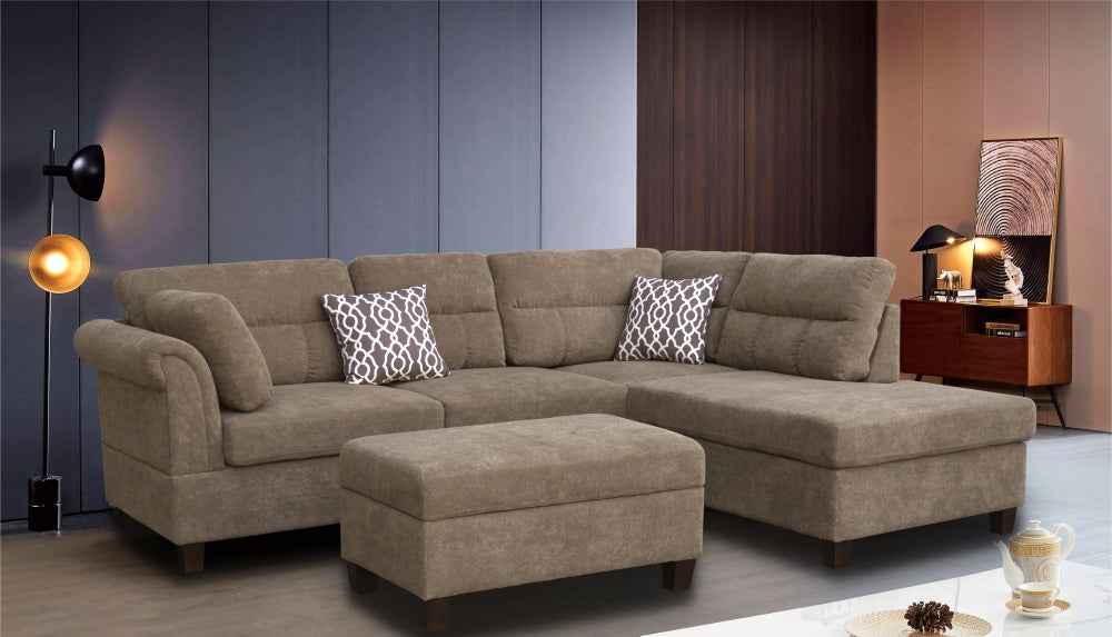 Diego 103.5" Sectional Sofa | Brown Fabric - - sofa