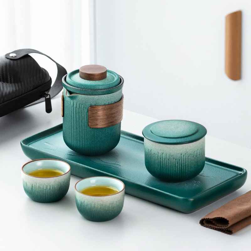 Ceramic Tea Set Combination - - ceramics cups green tray