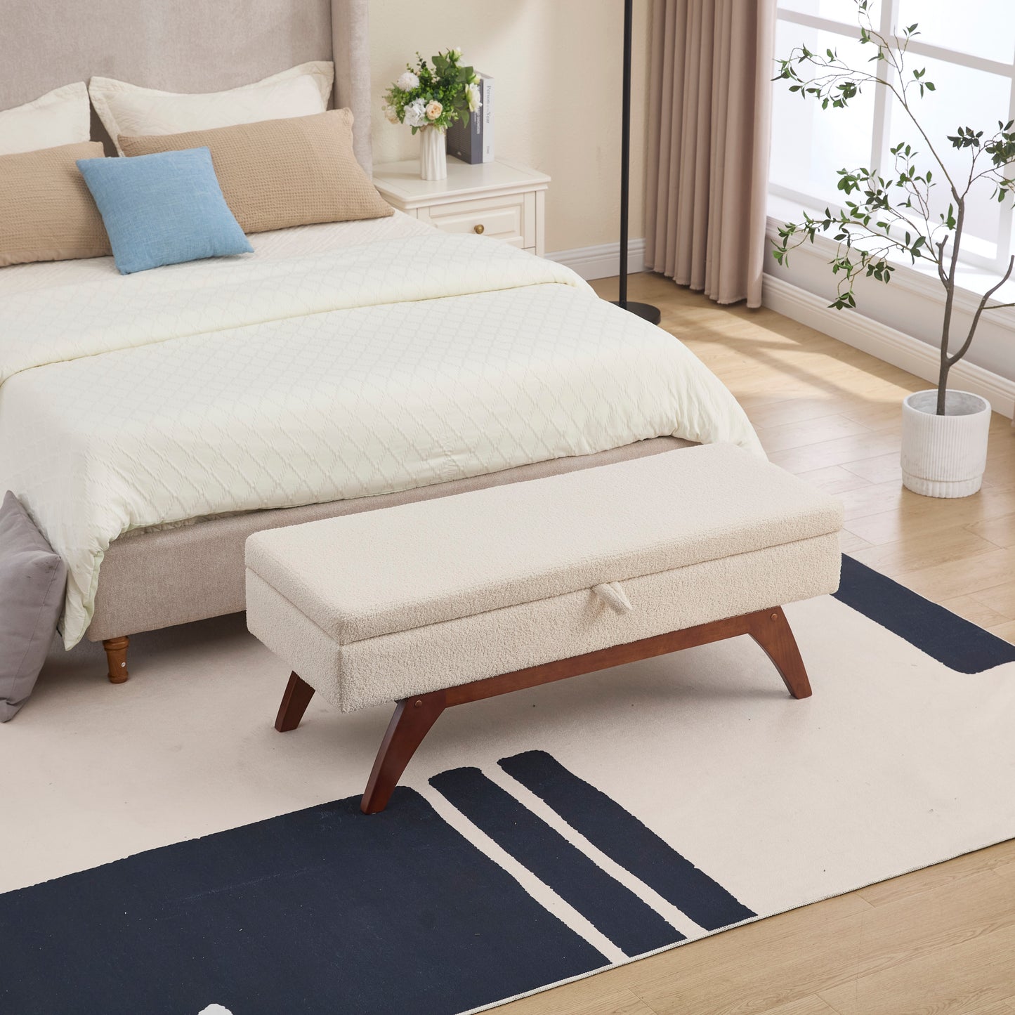 Vorotes Classic Storage Bench | Beige Teddy Wool - Default - bench