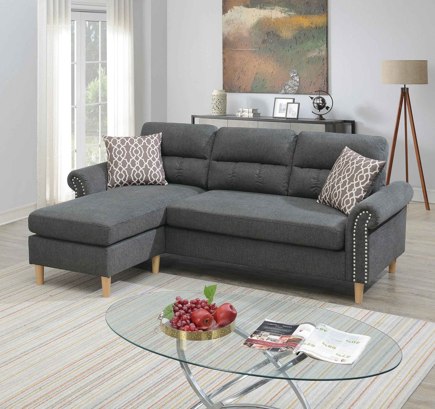 Eardin Sectional Sofa Set | Grey - - sofa