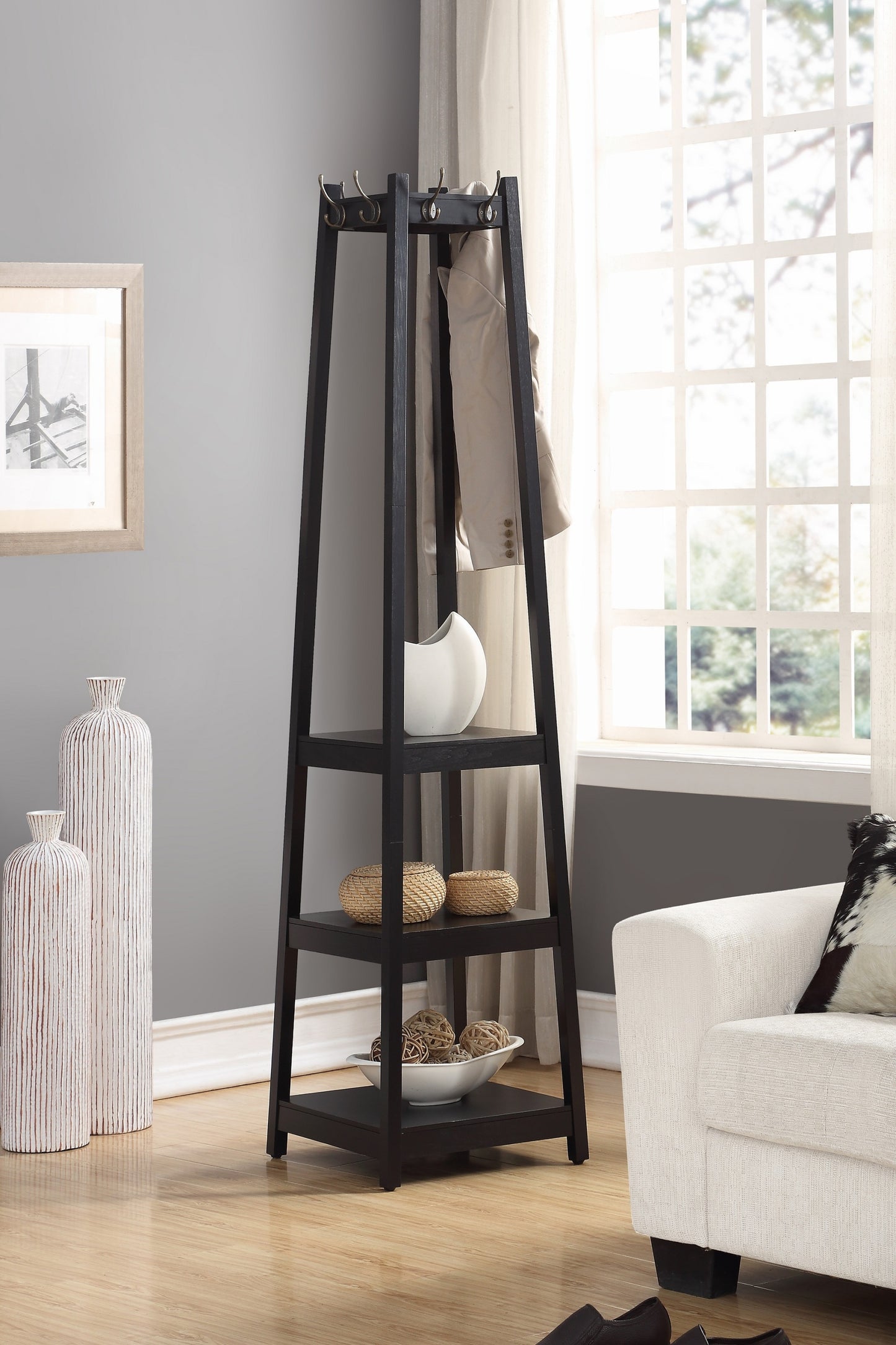 Vassen 3-Tier Coat Rack | Black - - black coat rack wood
