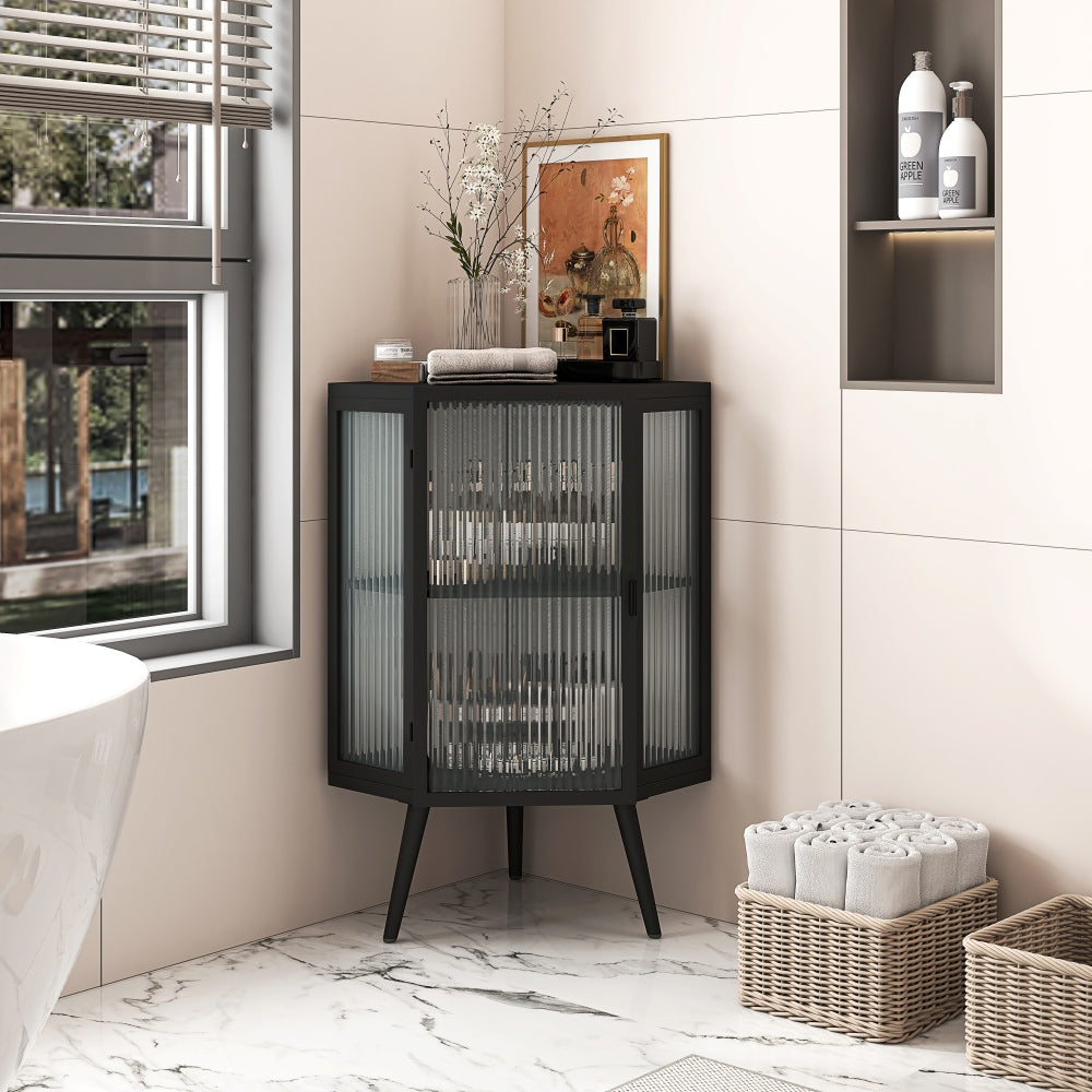 Ruyon Glass Door Cabinet | Black - - black cabinet metal