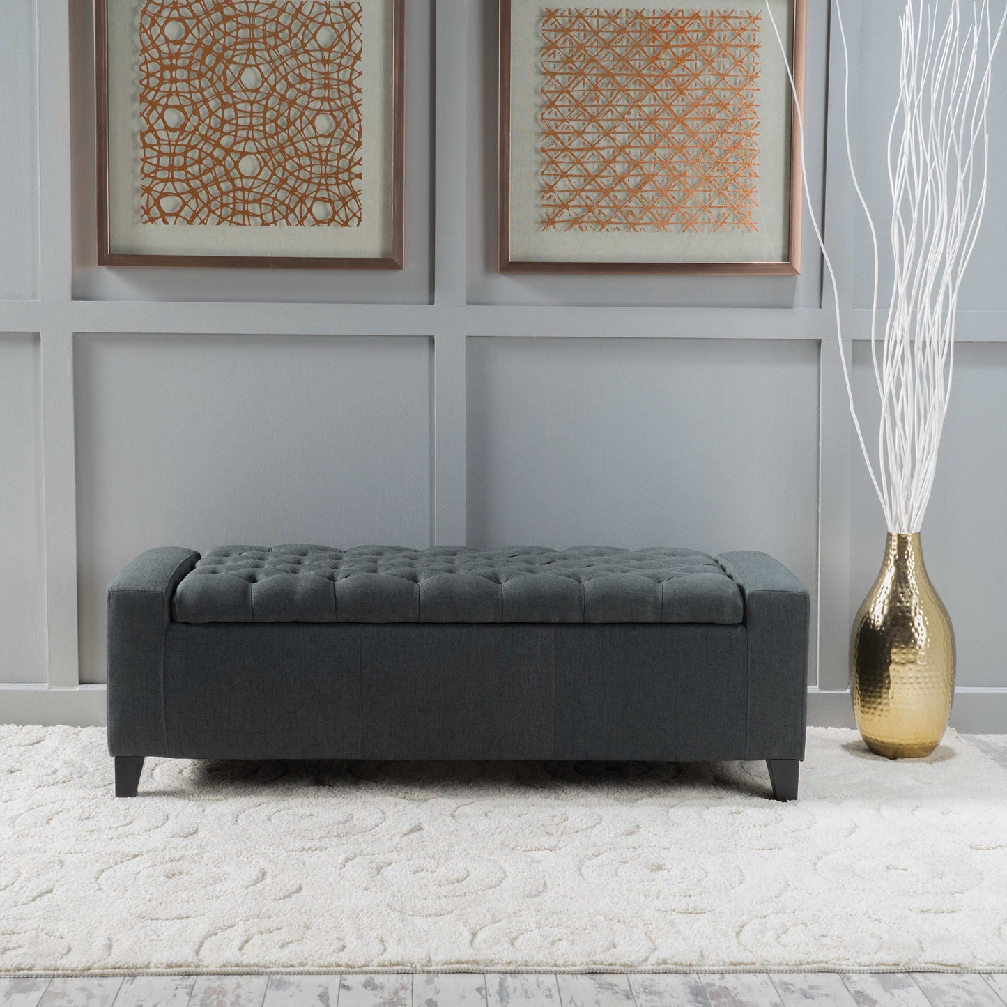 Nosess Storage Bench | Tufted Top | Dark Grey - Default - bench grey
