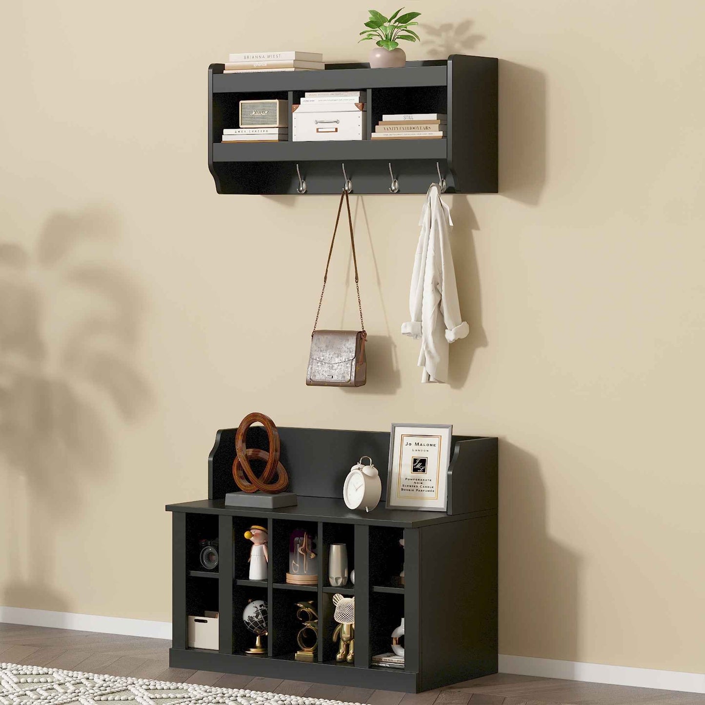 Dumula 2-Piece Hall Tree | Black - - black coat rack wood