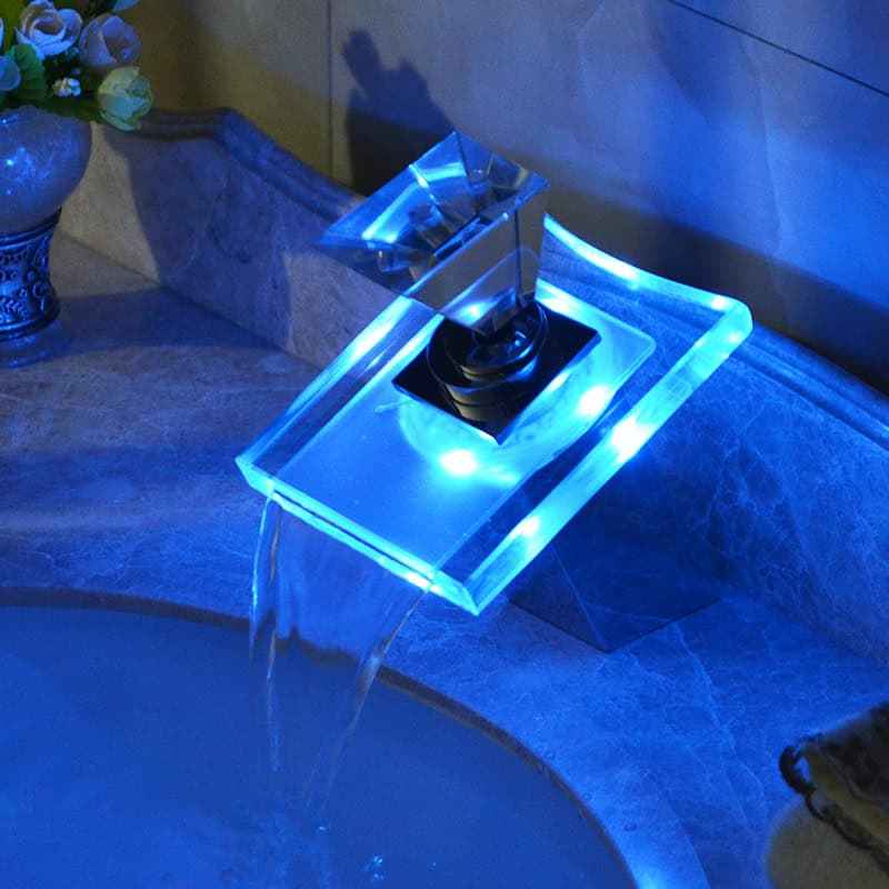 Fittin Waterfall Bathroom Faucet - LED Faucet - chrome silver glass led silver waterfall